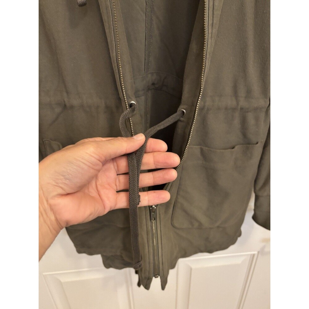 James Perse Hoodie Women’s 3 Green Full Zip Anorak Drop Pockets Cinch Waist Ws - Picture 7 of 13